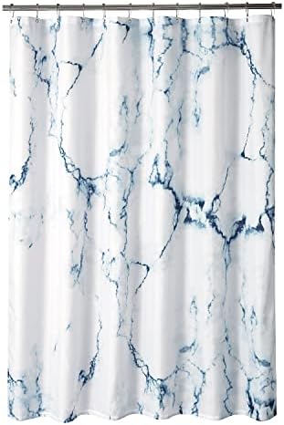 Marble Bathroom Shower Curtain,Blue and White Fabric Shower Curtain with Hooks,Unique 3D Printing,Decorative Bathroom Accessories,Water Proof,Reinforced Metal Grommets,Standard 72x72 Inches