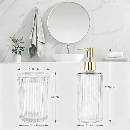 Clear Glass Bathroom Accessories Set,Soap Dispenser,Toothbrush Holder,Tray