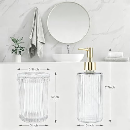 Clear Glass Bathroom Accessories Set,Soap Dispenser,Toothbrush Holder,Tray
