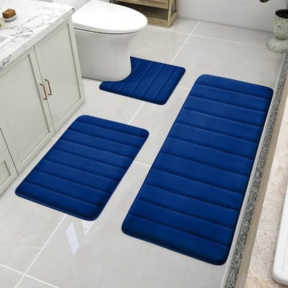 BYSURE Navy Blue Memory Foam Bath Mats Extra Long