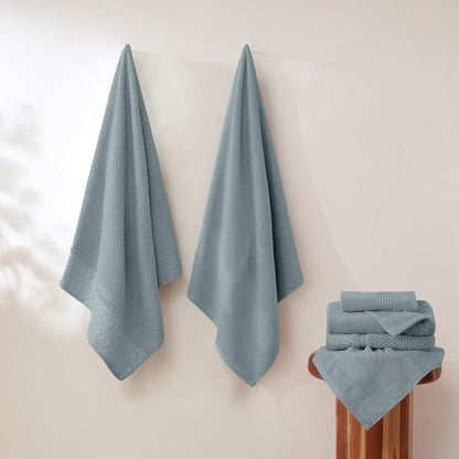 Modern Threads Astra 6-Piece 100% Cotton Towel Set – Jacquard Geometric Pattern – Includes 2 Bath Towels, 2 Hand Towels, 2 Washcloths – Absorbent, Quick Dry, Soft & Durable – Seafoam