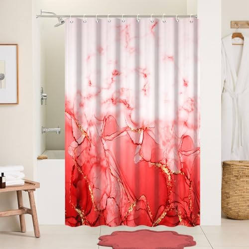 Red Marble RV Stall Waterproof Shower Curtain 60x72 inches
