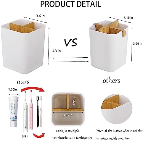 Bamboo Toothbrush Holder for Bathrooms Toothpaste Organizer - White