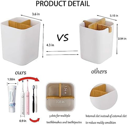 Bamboo Toothbrush Holder for Bathrooms Toothpaste Organizer - White