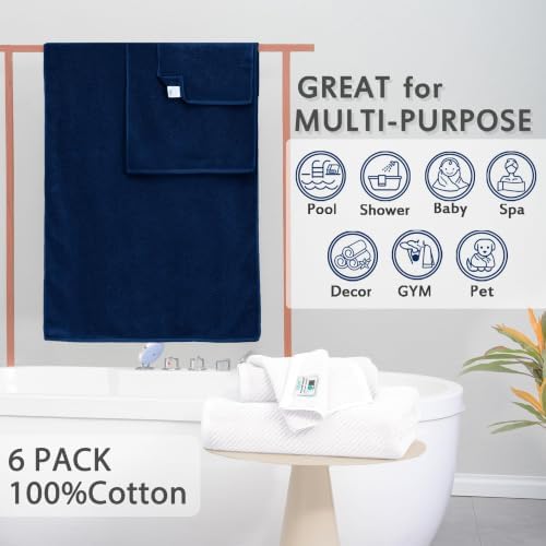 VOOVA & MOVAS 6PC Towel Set, 100% Cotton, Blue White