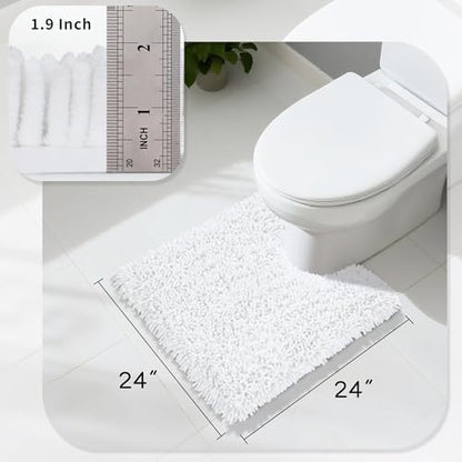 Yimobra Toilet Rugs U Shaped Washable, Extra Thick Soft Absorbent Chenille Contour Bathroom Rugs for Toilet 24x24 Inch, Quick Dry Non Slip Toilet Mat for Bath Floor, White