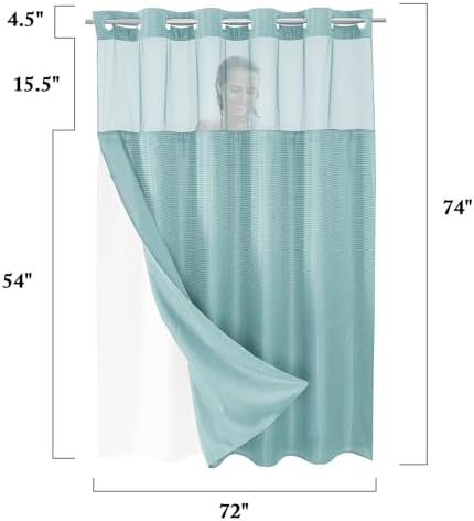 Gibelle No Hook Cloth Teal Shower Curtain with Liner, 72x74