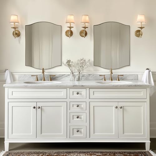 ANDY STAR Gold Bathroom Mirror, 24"x30" Scalloped Wall Mirror in Stainless Steel Metal Frame, Unique Vanity Mirror with Modern Curved Edge Design, Ideal for Bathroom, Bedroom, Entryway