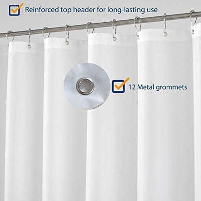 N&Y HOME Longer Shower Curtain Liner Fabric 72 x 75 inches, Hotel Quality, Washable, White Spa Bathroom Curtains with Grommets, 72x75