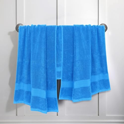 Feather & Stitch 100% Cotton Bath Towel Set of 6, 625 GSM Ultra Soft Highly Absorbent 2 Bath Towels, 2 Hand Towels & 2 Washcloth - Luxury Quick Dry Shower Towels. (Deep Cyan)
