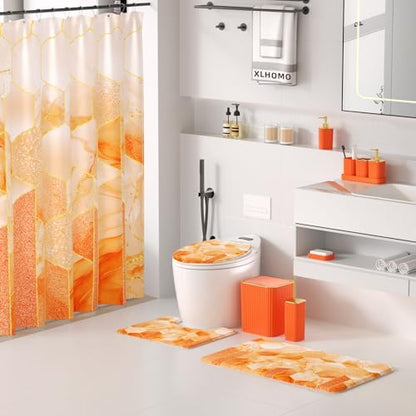 XLHOMO Bathroom Set - 26PC Bathroom Set with Shower Curtain and Rugs, Bathroom Accessory Set, Orange Bathroom Accessories Set, Trash Can & Soap Dispenser