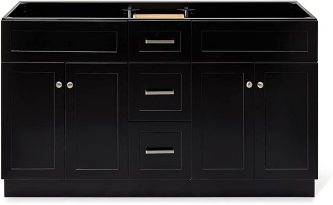 ARIEL Hamlet 60-inch Bathroom Vanity Base Cabinet,Solid Wood, 4 Soft Closing Doors, 3 Dovetail Drawers, Brushed Nickel, Black