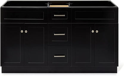 ARIEL Hamlet 60-inch Bathroom Vanity Base Cabinet,Solid Wood, 4 Soft Closing Doors, 3 Dovetail Drawers, Brushed Nickel, Black