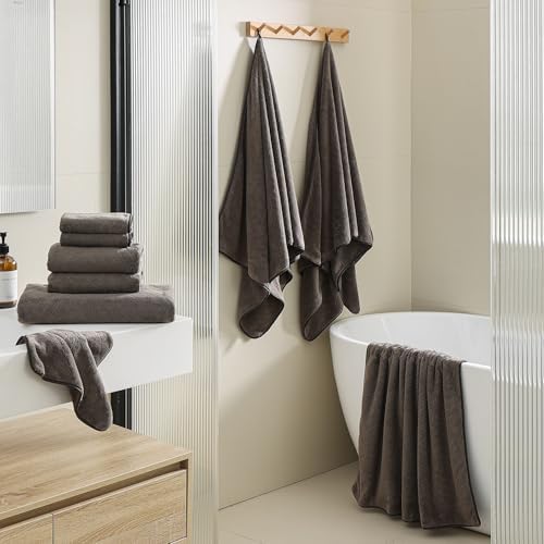Luxury Bath Towels Set - 12 Piece (4 Large Bath Towels,4 Hand Towels,4 Washcloths), 100% Microfiber,Extra Absorbent Super Soft & Quick Dry,Complete Family Pack for Bathroom Gym Pool,Brown