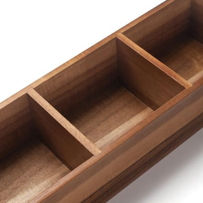 Wood Bathroom Basket, Acacia Wood Toilet Tank Basket, Wooden Storage Box with 3 Compartments for Bathroom Organizer (14.6 x 4.7 x 3.1 inch)