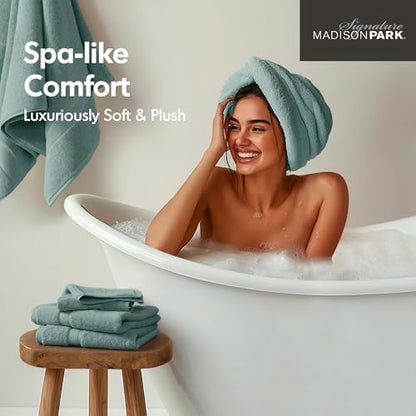 Madison Park 800GSM 100% Cotton Bathroom Bath Towel Set of 8, Dusty Green
