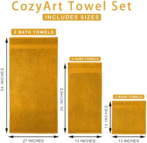 COZYART Luxury Bath Towel Set 6 Pcs, Gold 100% Turkish Cotton 650 GSM