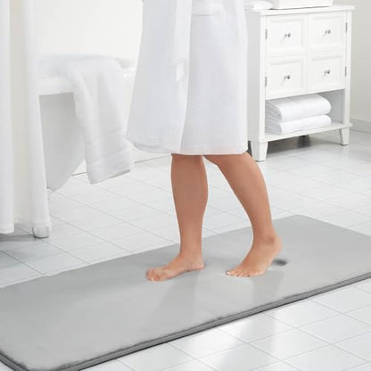 Memory Foam Bath Mat Non Slip Absorbent Super Cozy Velvet Bathroom Rug Carpet (72 inches X 24 inches, Silver)