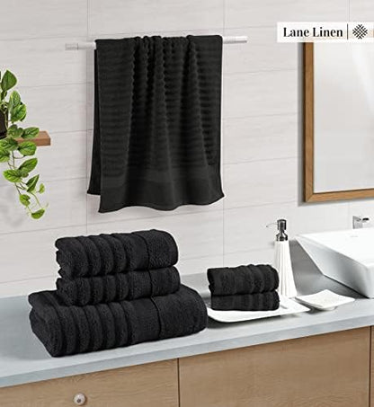 LANE LINEN Bathroom Towel Set 6 Piece Soft Absorbent Quick Dry - Black