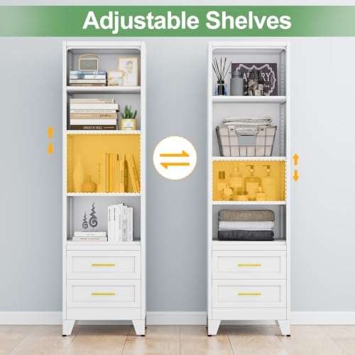 Ckzbx Tall Narrow Storage Cabinet, 66.93" H Tall Bathroom Cabinet Metal Pantry Cabinets with Drawers, 3 Adjustable Shelves, for Kitchen, Bathroom, Home Office, Living Room (White)