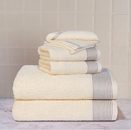 Belizzi Home 100% Cotton Ultra Soft 6 Pack Towel Set, Contains 2 Bath Towels 28x55 inchs, 2 Hand Towels 16x24 inchs & 2 Washcloths 12x12 inchs, Compact Lightweight & Highly Absorbant - Ivory