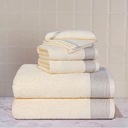Belizzi Home 100% Cotton Ultra Soft 6 Pack Towel Set, Contains 2 Bath Towels 28x55 inchs, 2 Hand Towels 16x24 inchs & 2 Washcloths 12x12 inchs, Compact Lightweight & Highly Absorbant - Ivory