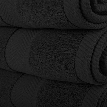 BY LORA Terry Cotton Bath Towel, Hand Towel and Wascloth Set, Charcoal, Set of 8