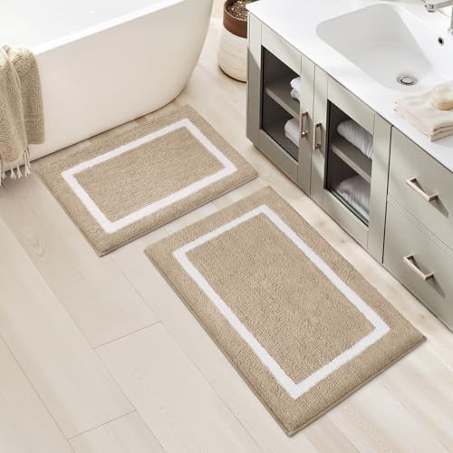 HOMEIDEAS Beige Bathroom Rugs Sets 2 Piece 20" x 32" + 16" x 24"