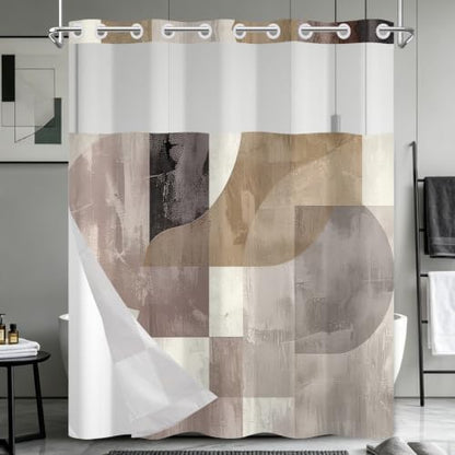 No Hook Abstract Shower Curtain with Snap in Liner 71x74 Inch