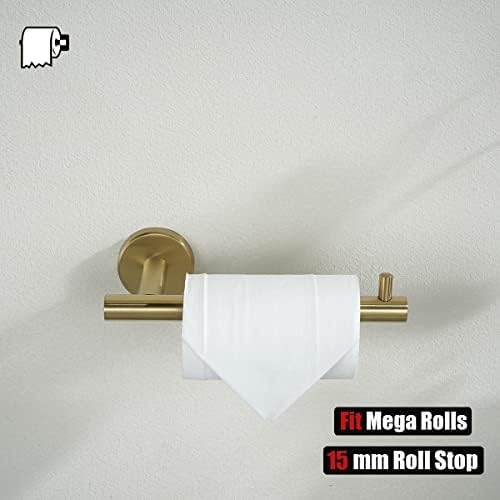 JQK Gold Toilet Paper Holder, 5 Inch Tissue Paper Dispenser, 304 Stainless Steel Thick 0.8mm Wall Mount, Brushed Brass 2 Pack, TPH100-BG-P2