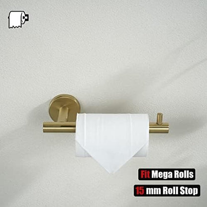 JQK Gold Toilet Paper Holder, 5 Inch Tissue Paper Dispenser, 304 Stainless Steel Thick 0.8mm Wall Mount, Brushed Brass 2 Pack, TPH100-BG-P2