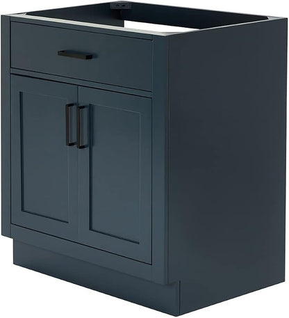 ARIEL Hepburn 30-inch Bathroom Vanity Base Cabinet,Solid Wood, 2 Soft Closing Doors, 1 Dovetail Drawers, Midnight Blue