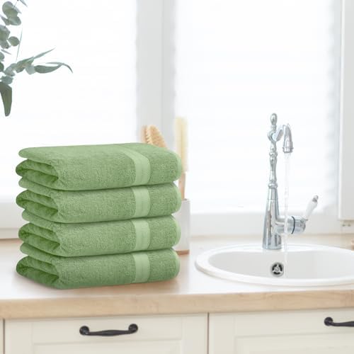 Avalon Towels Luxury 8 Piece Sage Green Towels Set, 2 Bath Towels, 2 Hand Towels and 4 Washcloths, 600 GSM 100% Ring Spun Cotton Highly Absorbent Towels, Ideal for Hotel, Spa and Gym