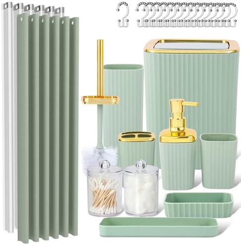 23 PCS Green Bathroom Accessories Set丨Shower Curtain Bathroom Accessory
