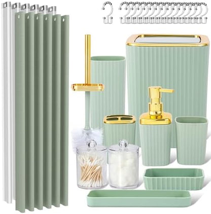 23 PCS Green Bathroom Accessories Set丨Shower Curtain Bathroom Accessory