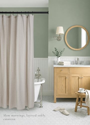 Farmhouse Striped Shower Curtain Set, Linen Blend Fabric with Detachable Polyester Liner, Breathable & Machine Washable, Rustic Sage for Bathroom Decor Standard 72" W x 72" L - Hooks Not Included
