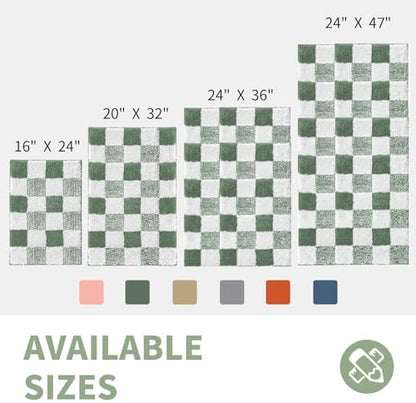 CozeCube Sage Green Checkered Bath Mat 24"x16" Non Slip Washable Rug