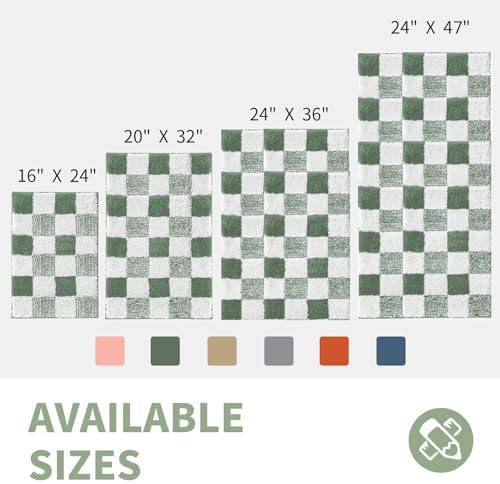 CozeCube Sage Green Checkered Bath Mat 32"x20" Non Slip Washable Rug