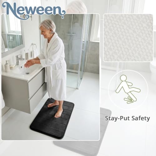 Neween Bathroom Rugs Set 3 Piece, Absorbent Memory Foam Bath Mat, Black