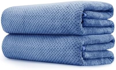 MaopaoBeauty 2 Pack Bath Towel Set 35" x 70", Extra Large Waffle Bath Towel Set, Microfiber Super Soft Highly Absorbent, Sturdy Quick Drying Towels for Bathroom, Gym, Sports, Yoga (2PCS Light Blue)