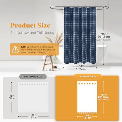 BTTN 54x78 Boho Farmhouse Linen Heavy Duty Shower Curtain Set, Navy Blue