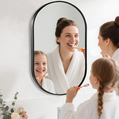 Black Oval Mirror, 26"x38" Oval Bathroom Mirror, Vanity Mirror with Brushed Metal Frame, Wall Mount Mirrors Decor for Bathroom, Bedroom, Entryway, Living Room(Hangs Horizontally or Vertically)