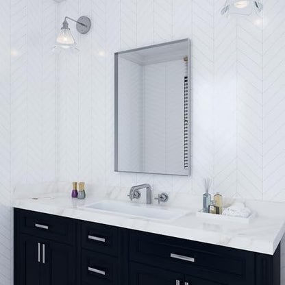 VocalStar 24 x 36 Inch Silver Bathroom Mirror for Wall, Square Corner Rectangle Nickel Metal Framed Bathroom Vanity Mirrors, 1/4-inch Shatterproof Glass | Ultra-Flush Hanging