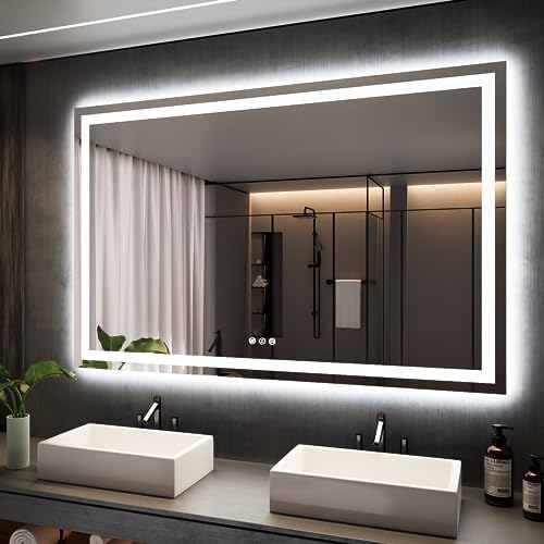 ISKM 60x40 LED Mirror for Bathroom, Front and Back Lit, Anti-Fog, Dimmable