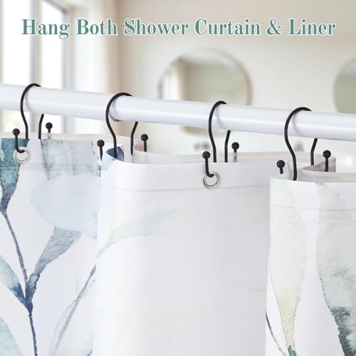 Goowin Shower Curtain Hooks, 12 Pcs Shower Curtain Rings, Stainless Steel Shower Curtain Hangers, Black Shower Curtain Hooks Rings Rust Proof, Minimalist Shower Hooks for Shower Curtain, Black