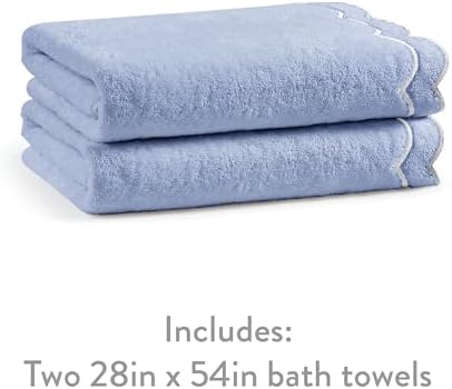Peri Home 2 Piece Cotton Bath Towel Set, Embroidered, Blue, White Scallop