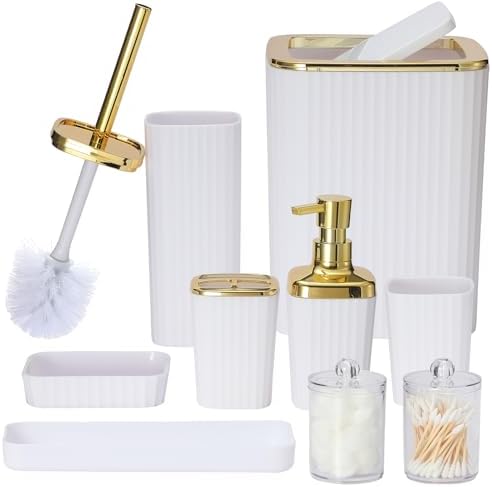 9 PCS White Bathroom Accessories Set with Trash Can Bathroom Accessory