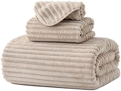 3 Pack Bath Towel Set, 40"x80" Oversized Bath Sheet, Beige