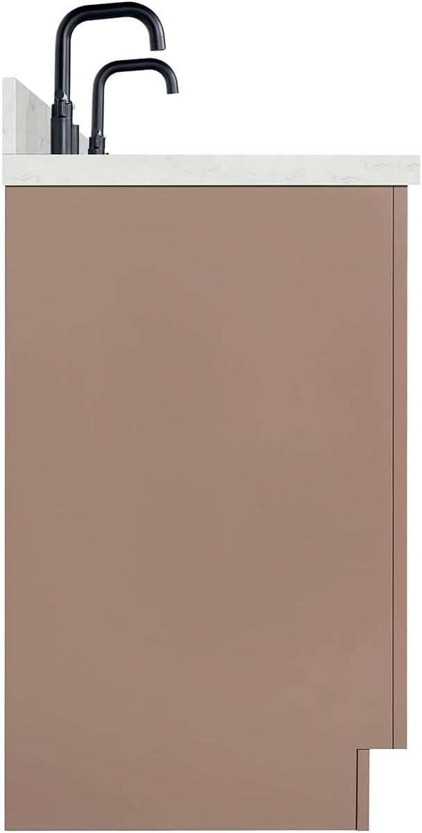 ARIEL Loren 72-inch Bathroom Vanity with Sink,Solid Wood, 1.5-inch Carrara White Quartz Countertop, Double Rectangular Porcelain Sink, 4 Soft Closing Doors, 3 Dovetail Drawers, Mocha