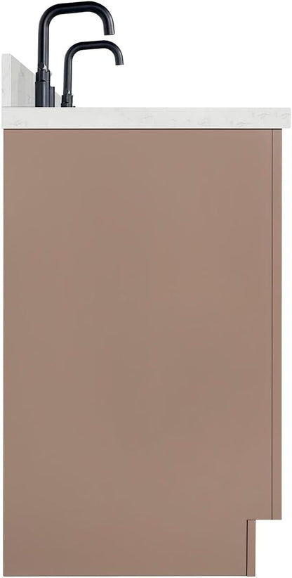 ARIEL Loren 72-inch Bathroom Vanity with Sink,Solid Wood, 1.5-inch Carrara White Quartz Countertop, Double Rectangular Porcelain Sink, 4 Soft Closing Doors, 3 Dovetail Drawers, Mocha